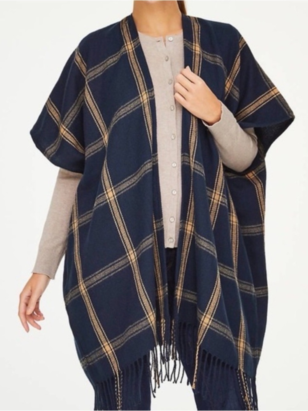 Loft Outlet Navy & Camel Windowpane Poncho - NWT - One Size